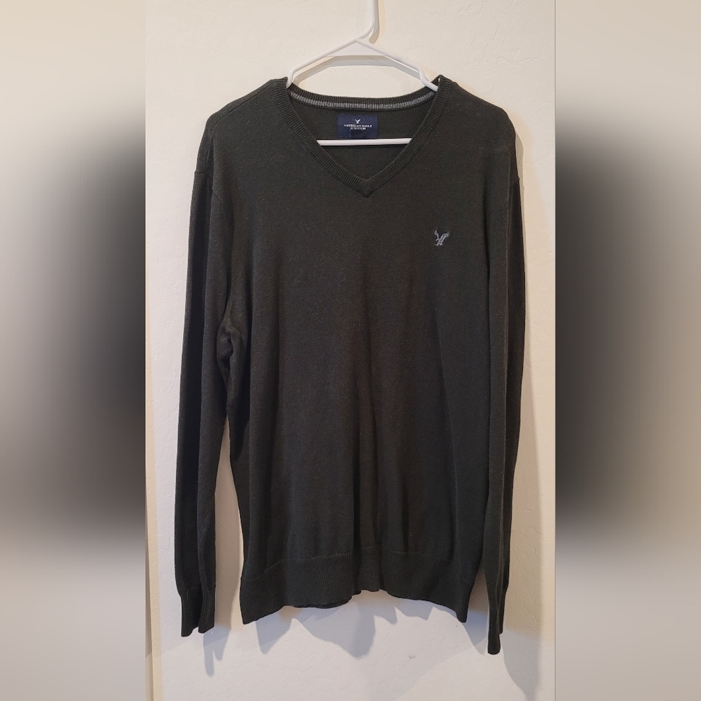 American Eagle V-Neck Sweater - Grey Large